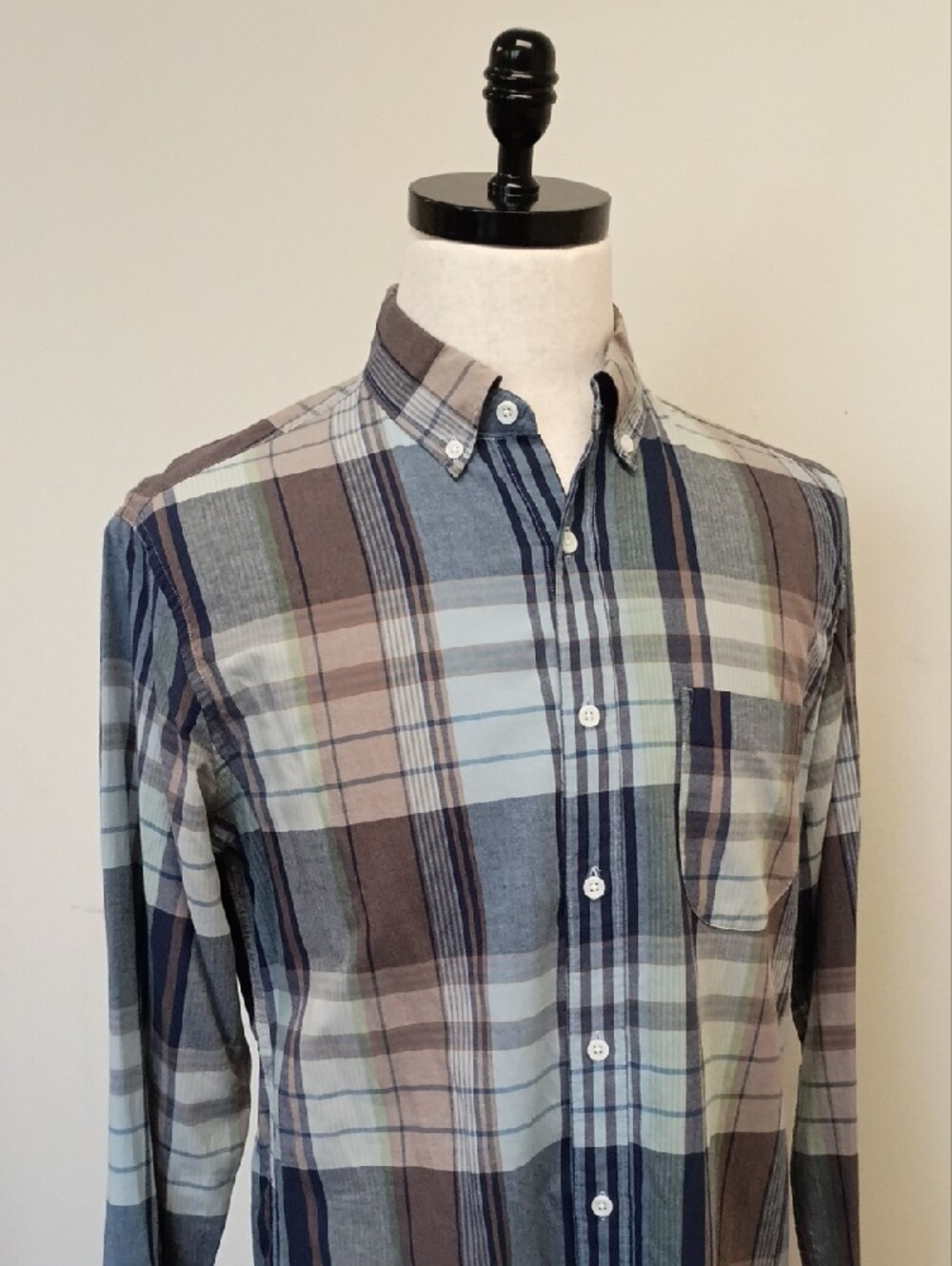 J.Crew Slim Indian Madras Plaid Button Down Shirt Blue Brown Men's Medium - Picture 5 of 6